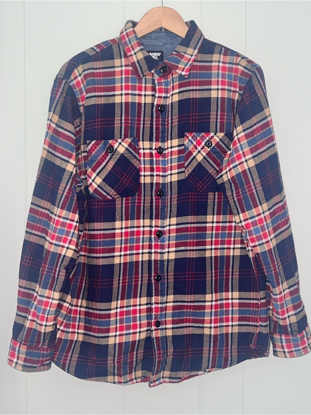 Lands End Plaid Cotton Flannel Button Down Shirt Shacket Outerwear Gorpcore L